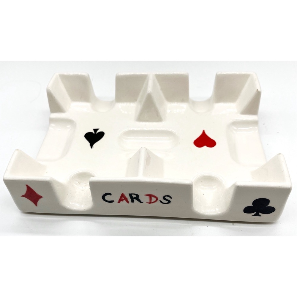 Vintage Ceramic Dual Deck Playing Card Holder games hearts clubs spades diamond